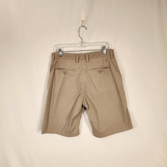 ASHWORTH Tan Brown Check Flat Front Lightweight Summer Casual Golf Shorts Men 32 - Picture 3 of 12